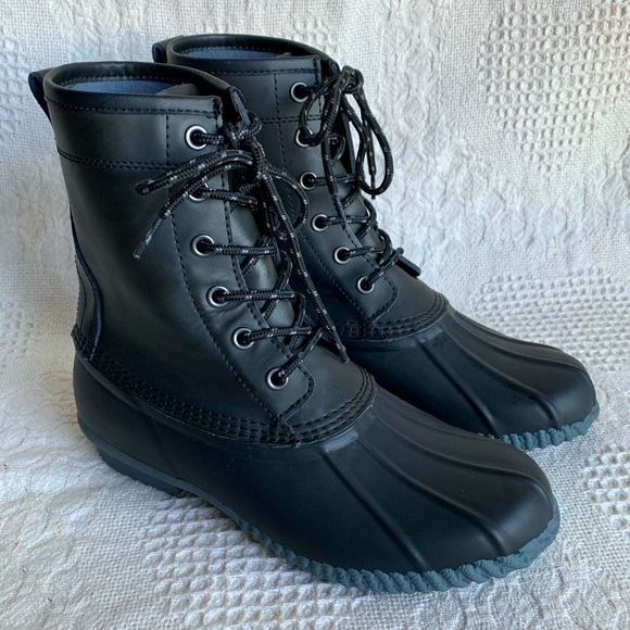 Lands End Black Waterproof Leather Duck 